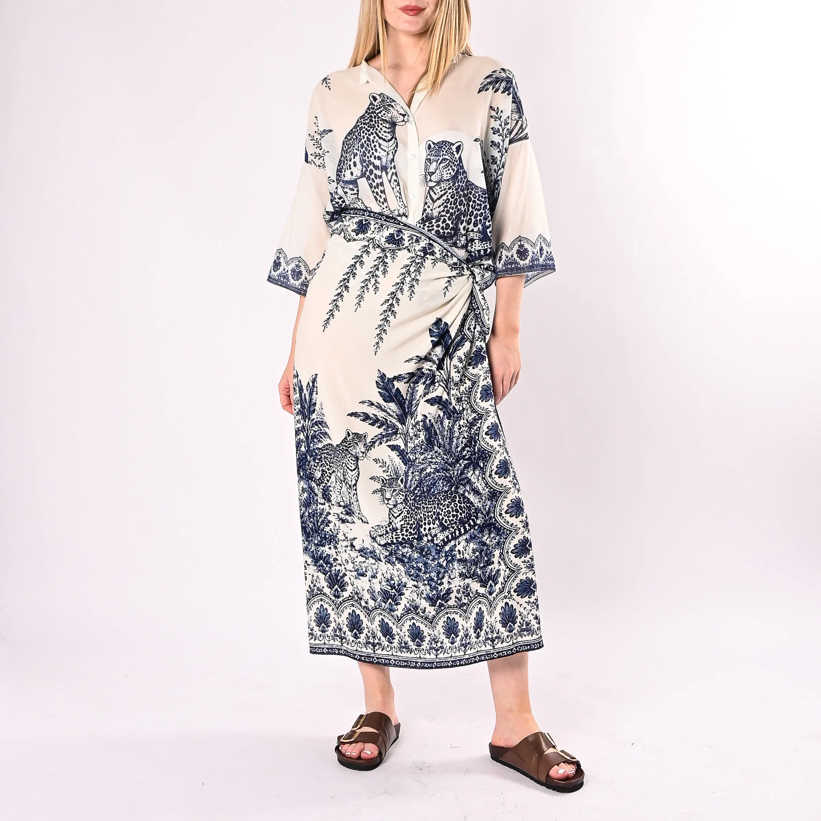 TENSIONE IN - GONNA LUNGA FOULARD STAMPA GIAGUARO ART.260492/BB - BIANCI/BLU - Image 6