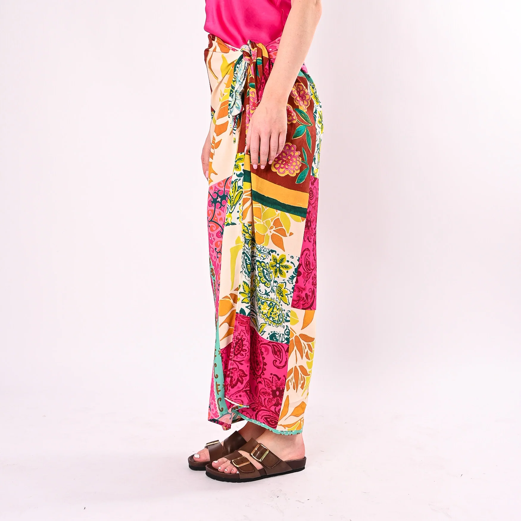 TENSIONE IN - GONNA LUNGA FOULARD STAMPA PATCHWORK ART.39975/FO - FUXIA/OCRA - Image 3