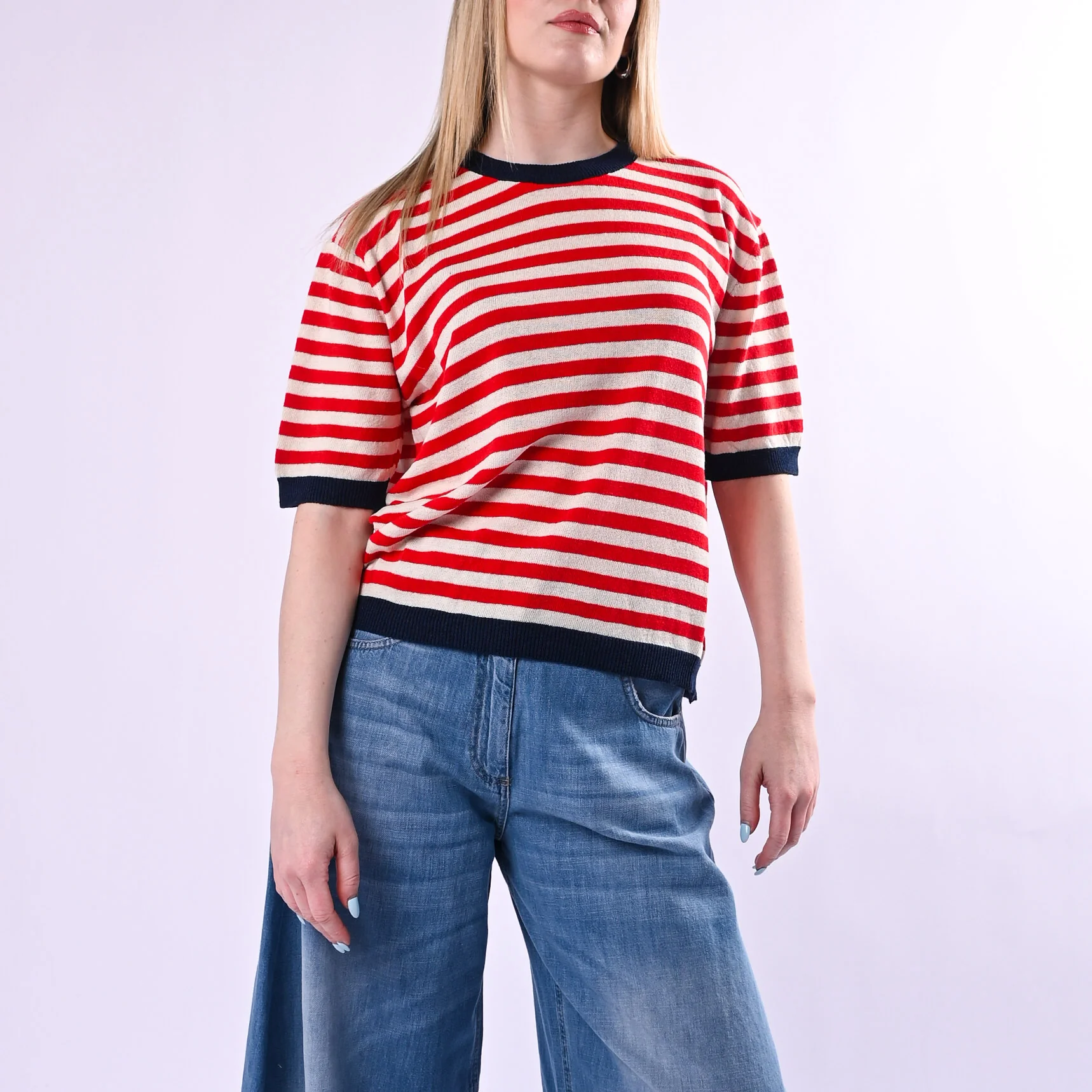 TENSIONE IN - MAGLIA A RIGHE MEZZA MANICA ART. 26295/BLR - BLU/LATTE/ROSSO