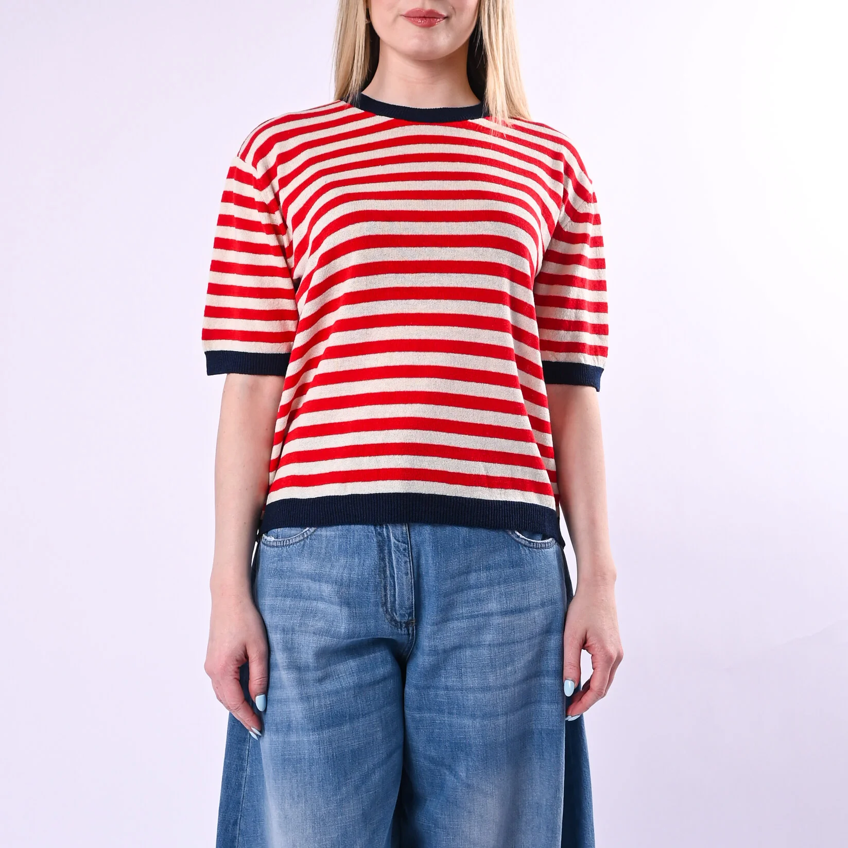 TENSIONE IN - MAGLIA A RIGHE MEZZA MANICA ART. 26295/BLR - BLU/LATTE/ROSSO - Image 2