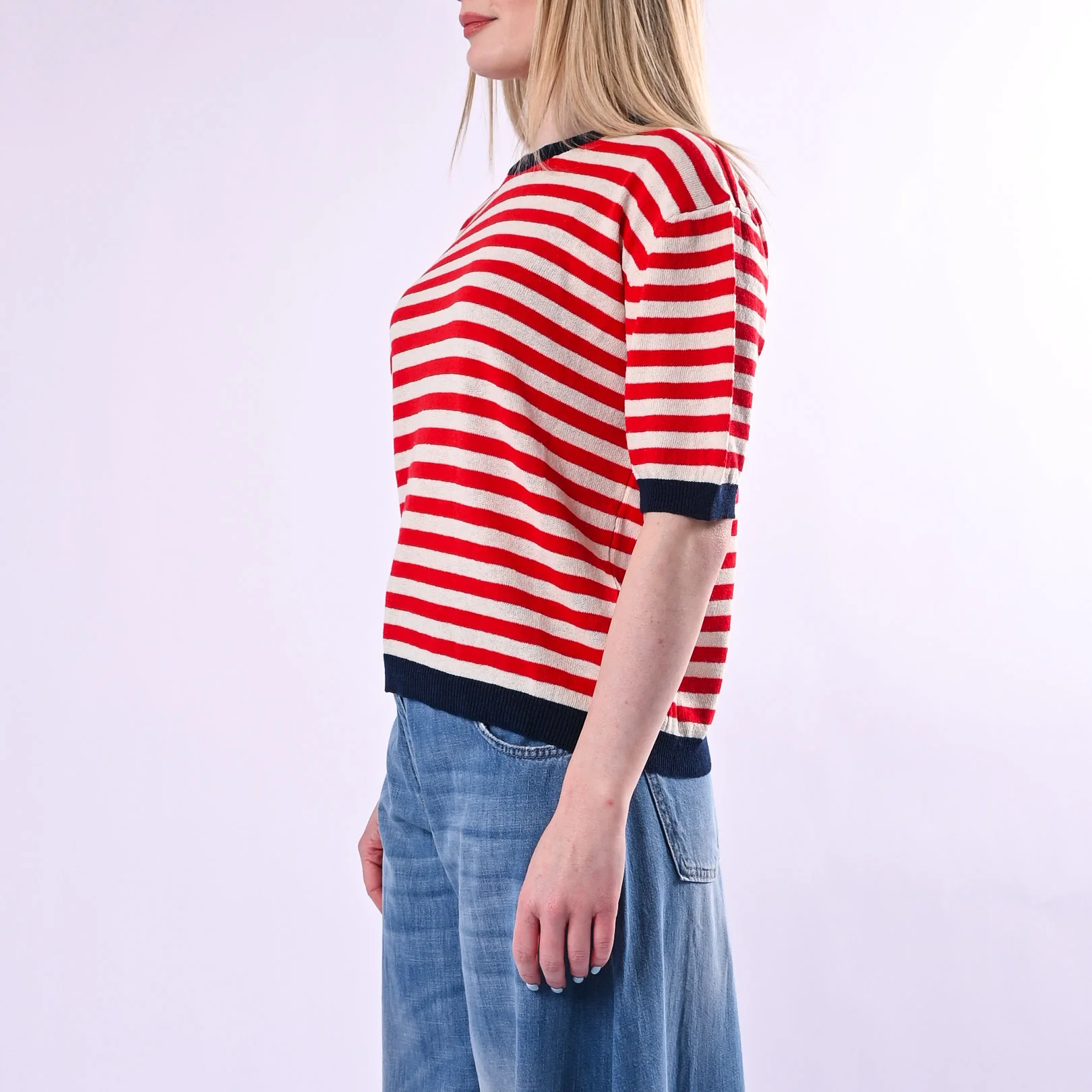 TENSIONE IN - MAGLIA A RIGHE MEZZA MANICA ART. 26295/BLR - BLU/LATTE/ROSSO - Image 3