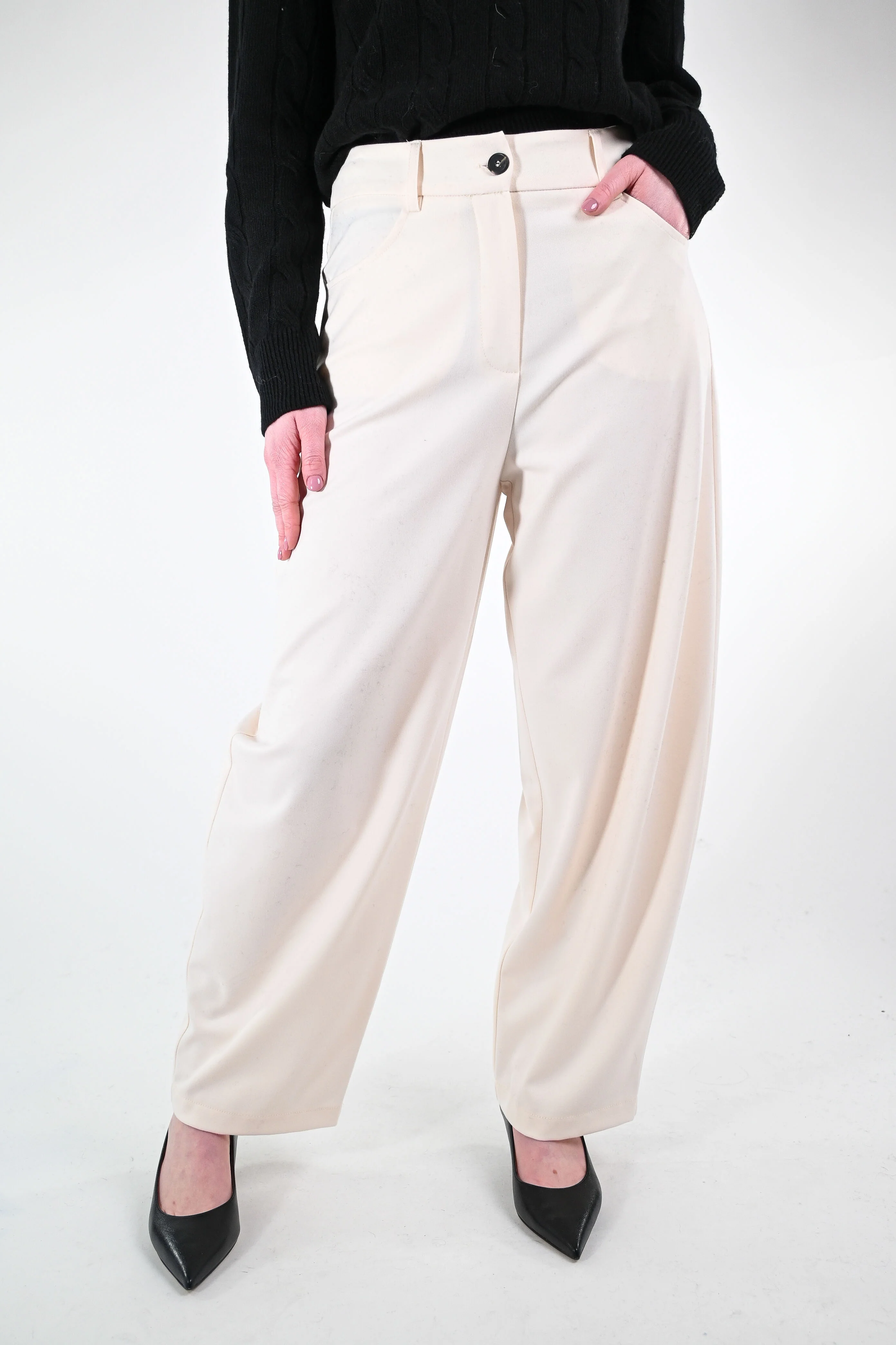 TENSIONE IN - PANTALONE BALLOON FLANELLA ART.26P1743 - PANNA