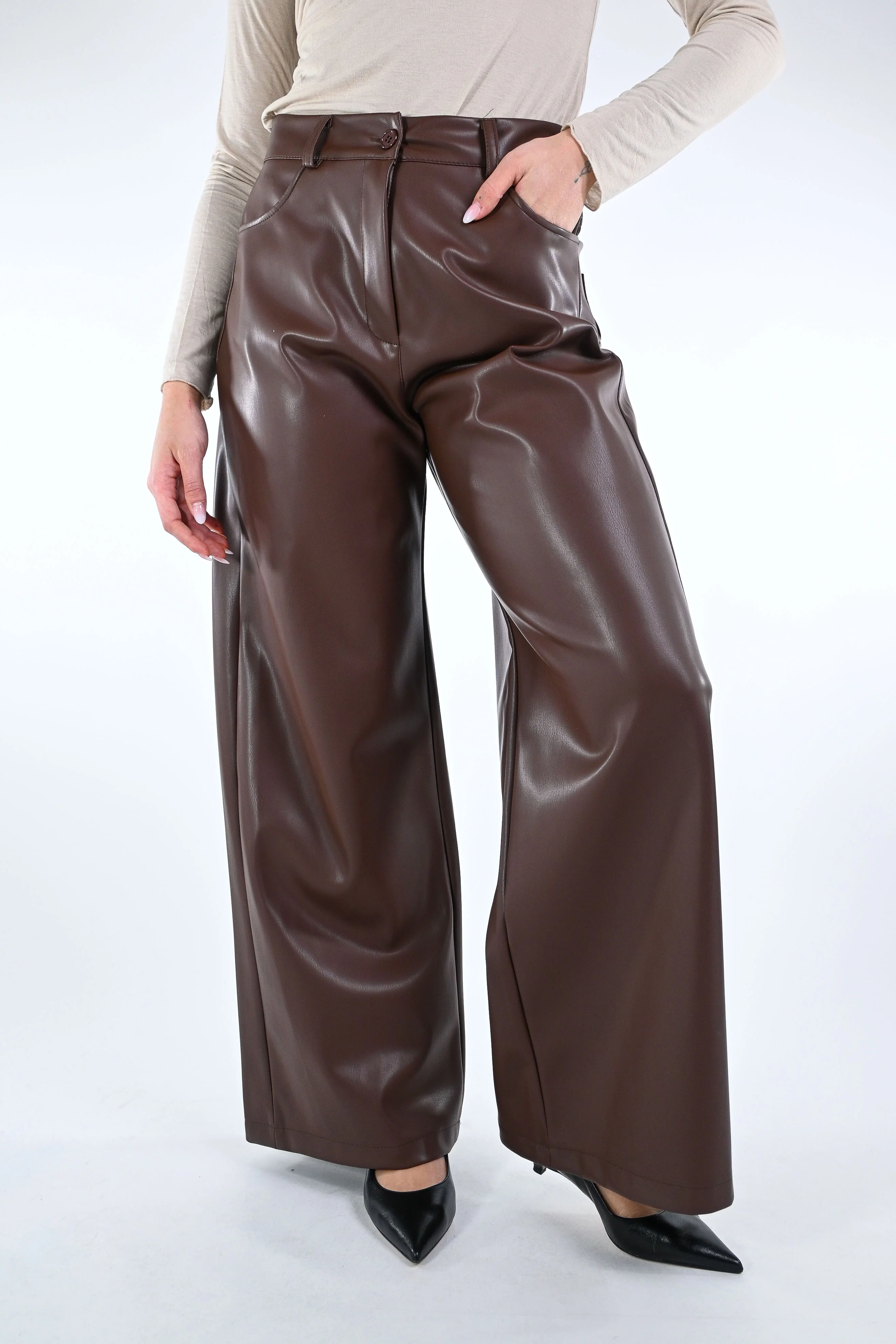 TENSIONE IN - PANTALONE GIUSY ECOPELLE ART.224155-25 - CAFFE'
