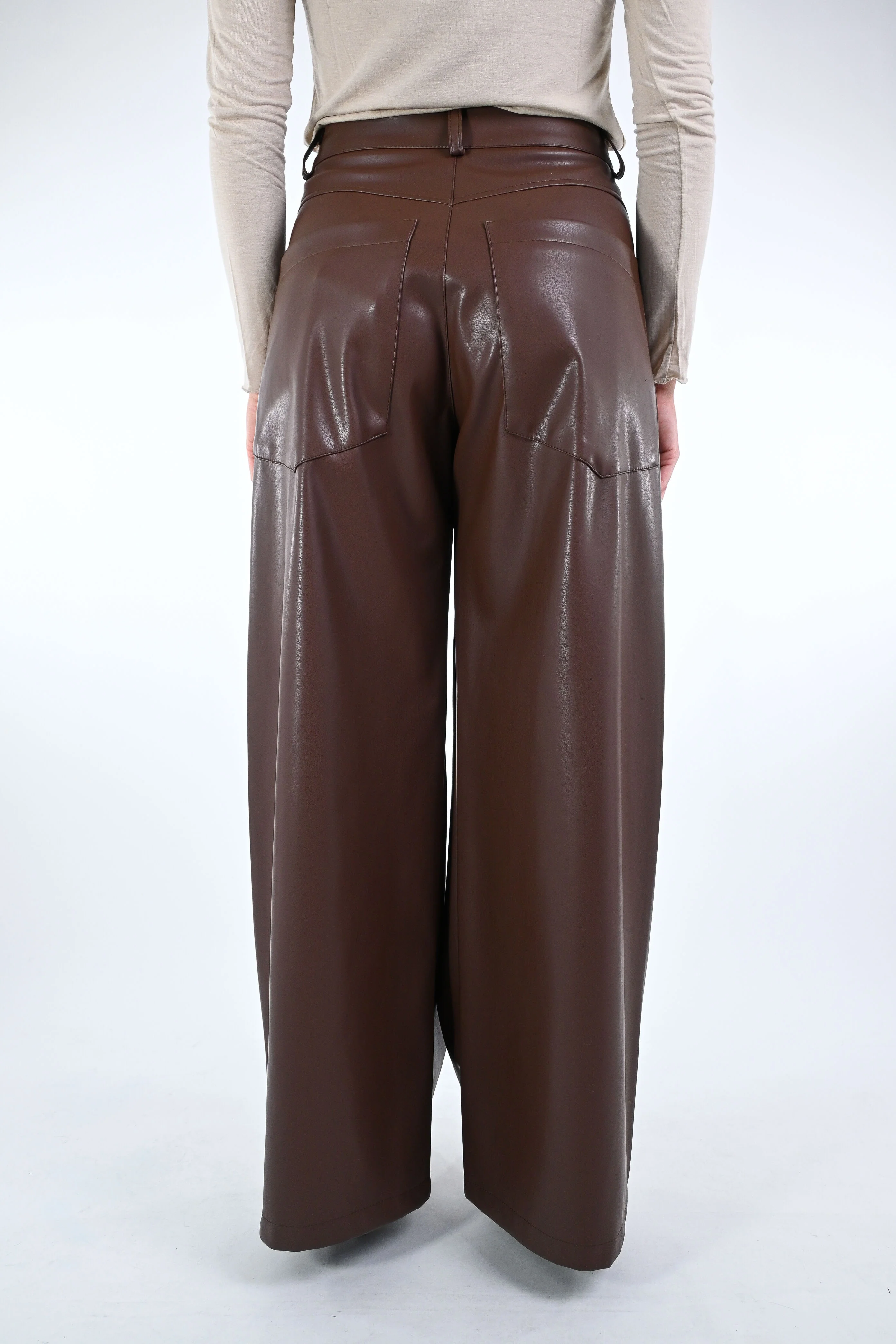 TENSIONE IN - PANTALONE GIUSY ECOPELLE ART.224155-25 - CAFFE' - Image 4