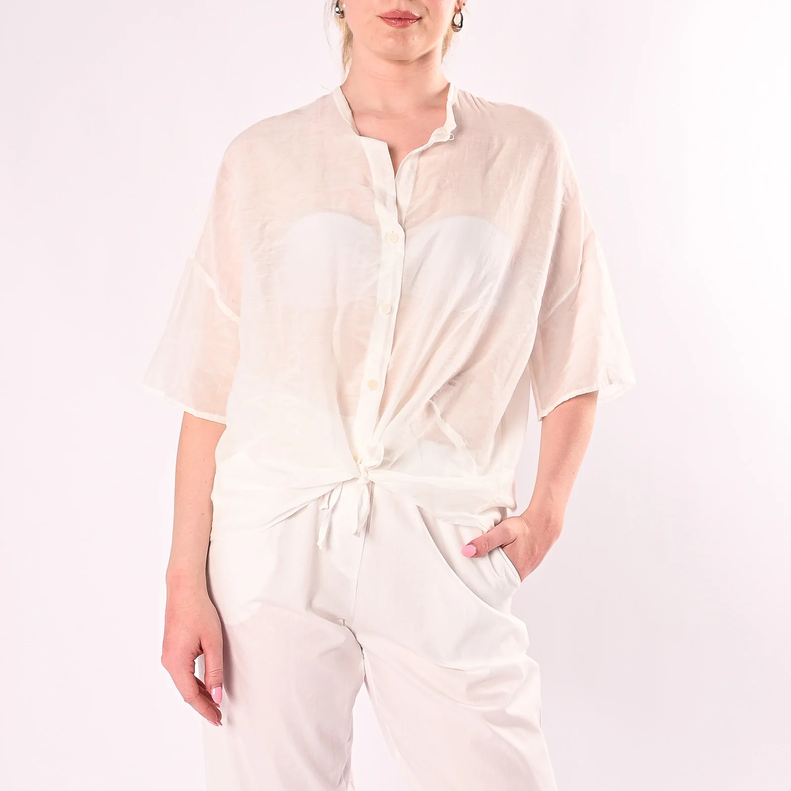 VICOLO - CAMICIA OVER MISTO SETA MANICA CORTA ART. TAB0670/L - LATTE