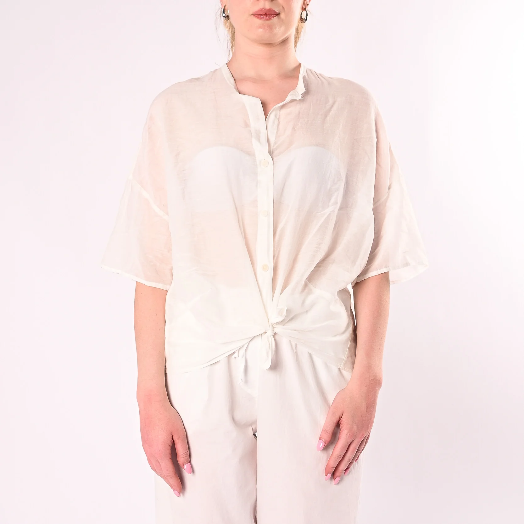 VICOLO - CAMICIA OVER MISTO SETA MANICA CORTA ART. TAB0670/L - LATTE - Image 2
