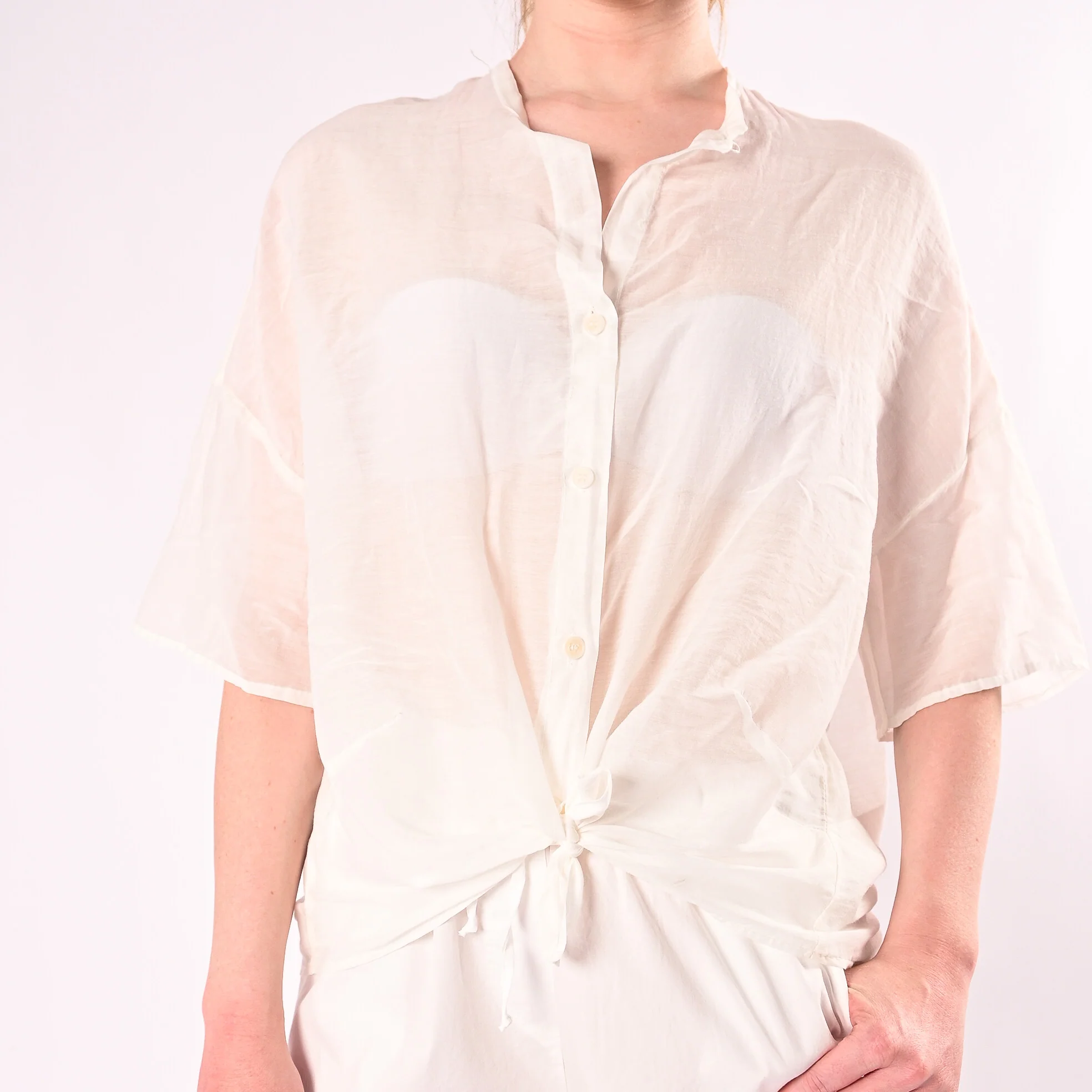 VICOLO - CAMICIA OVER MISTO SETA MANICA CORTA ART. TAB0670/L - LATTE - Image 4