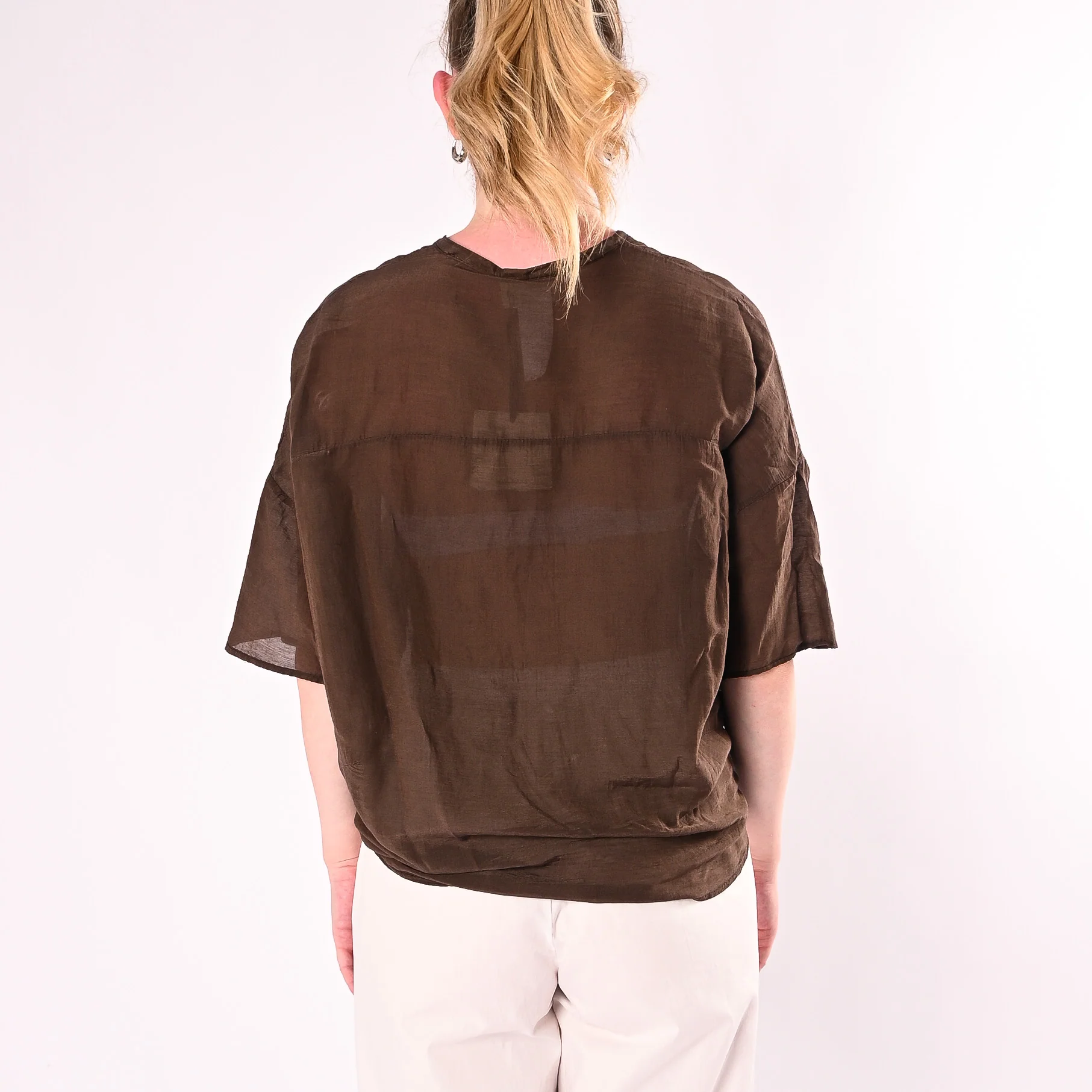 VICOLO - CAMICIA OVER MISTO SETA MANICA CORTA ART. TAB0670/M - MORO - Image 4