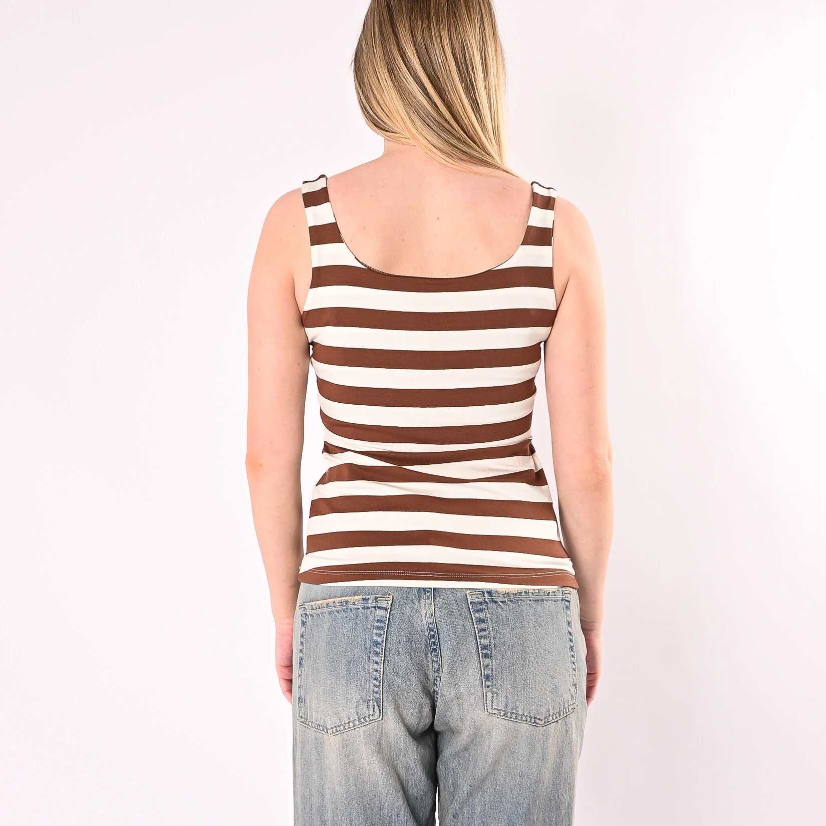 VICOLO - CANOTTA A RIGHE SCOLLO DRITTO ART. UAB0348/NT - NATURALE/TABACCO - Image 4