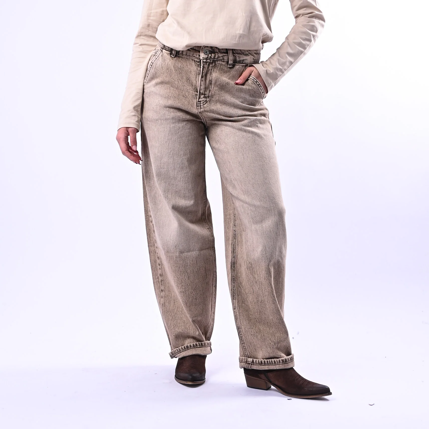 VICOLO - JEANS BALLOON TASCA FRANCESE MARMORIZZATO ART.DAB5180 - BEIGE