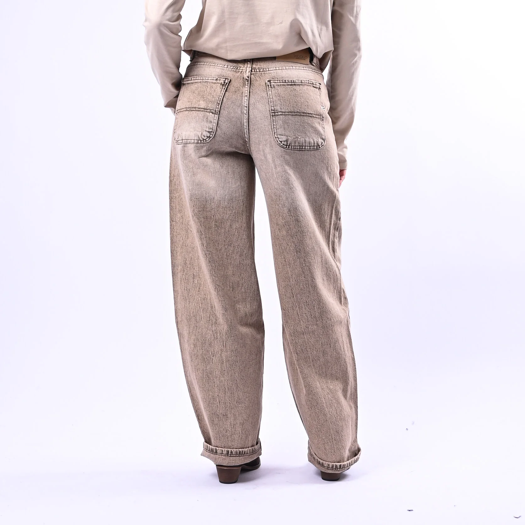 VICOLO - JEANS BALLOON TASCA FRANCESE MARMORIZZATO ART.DAB5180 - BEIGE - Image 3