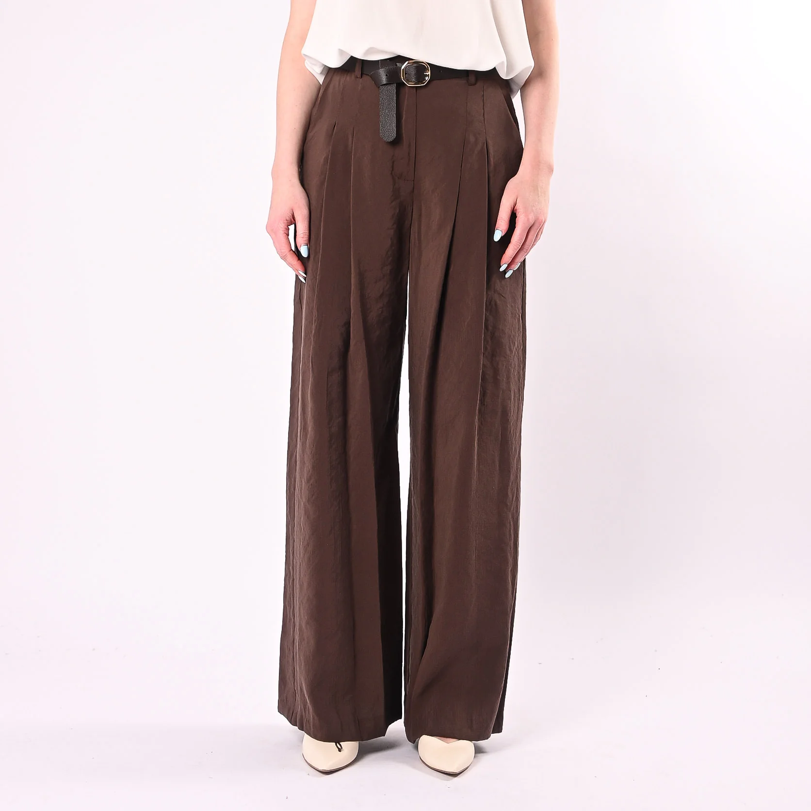 VICOLO - PANTALONE PALAZZO IN CUPRO ART.TAB2072/M - MORO - Image 2