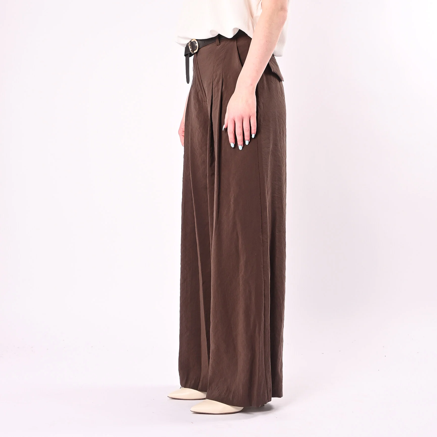 VICOLO - PANTALONE PALAZZO IN CUPRO ART.TAB2072/M - MORO - Image 3