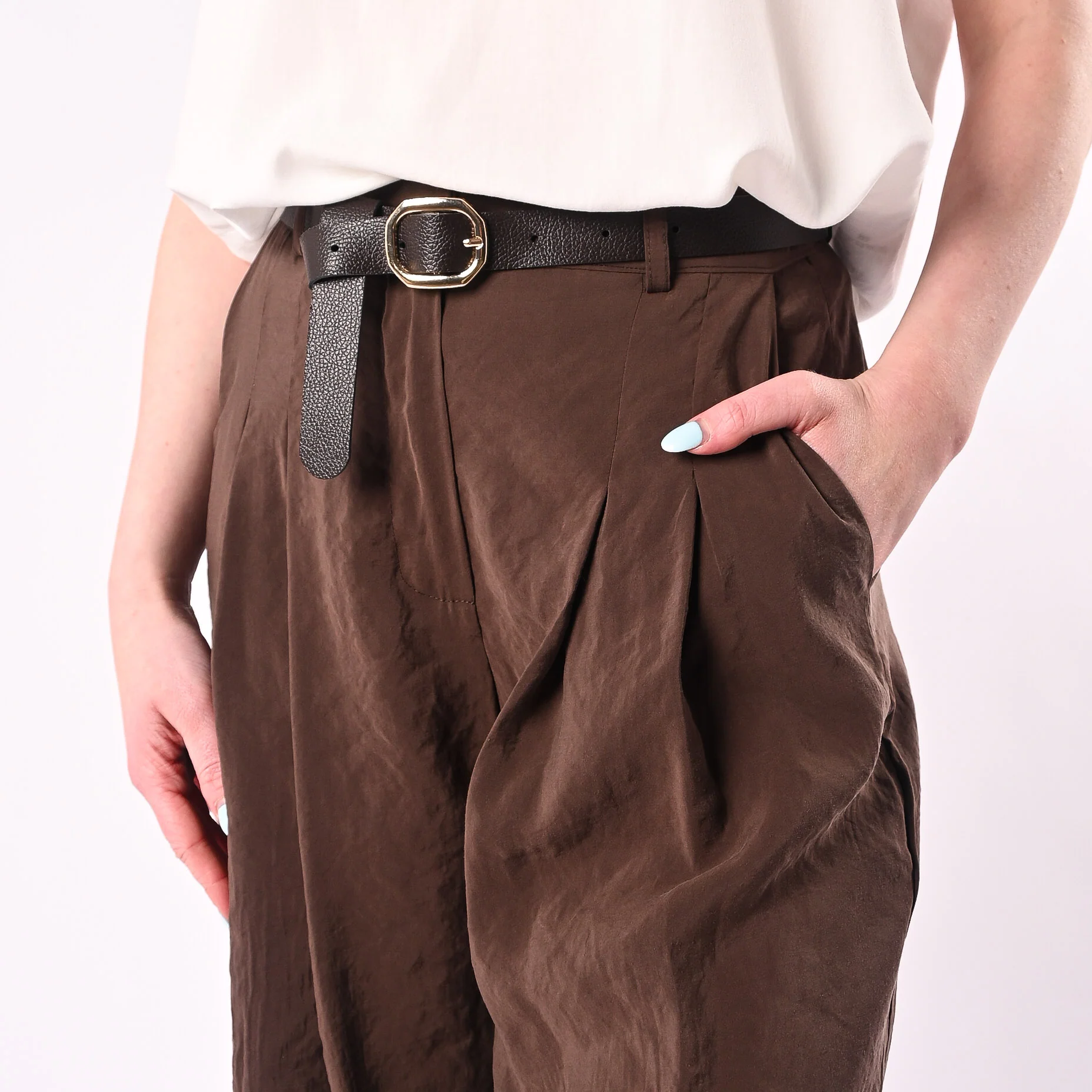 VICOLO - PANTALONE PALAZZO IN CUPRO ART.TAB2072/M - MORO - Image 5