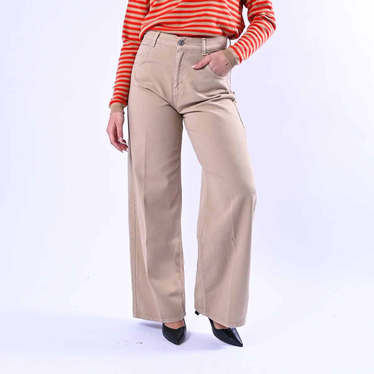 VICOLO - PANTALONE PALAZZO MIA IN BULL DENIM ART.DAB5148 - BEIGE