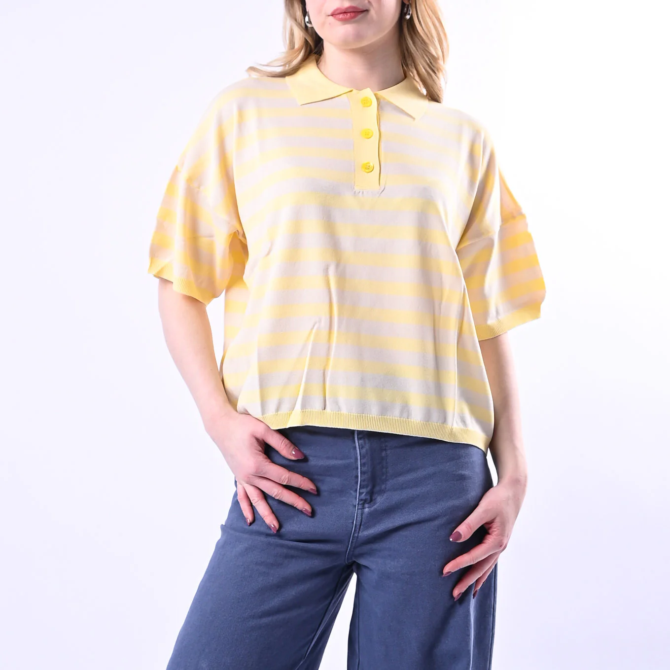 VICOLO - POLO IN MAGLIA A RIGHE  ART.2AB2066 - GIALLO/BEIGE