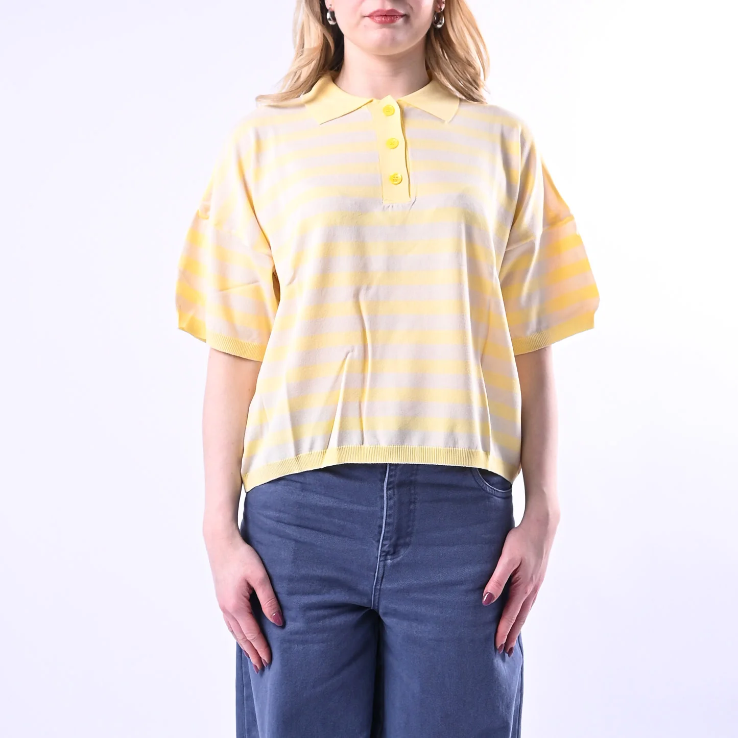 VICOLO - POLO IN MAGLIA A RIGHE  ART.2AB2066 - GIALLO/BEIGE - Image 2