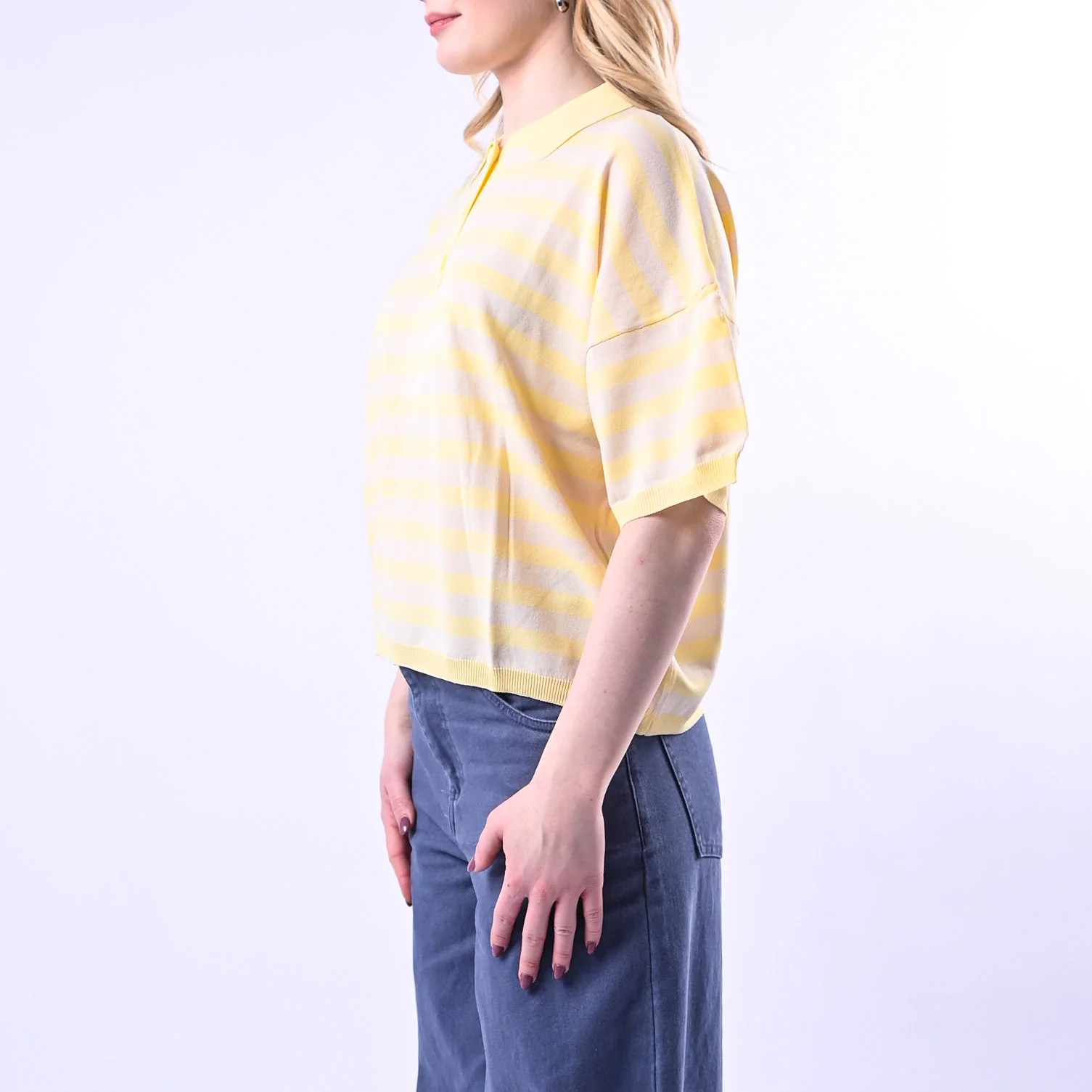 VICOLO - POLO IN MAGLIA A RIGHE  ART.2AB2066 - GIALLO/BEIGE - Image 3