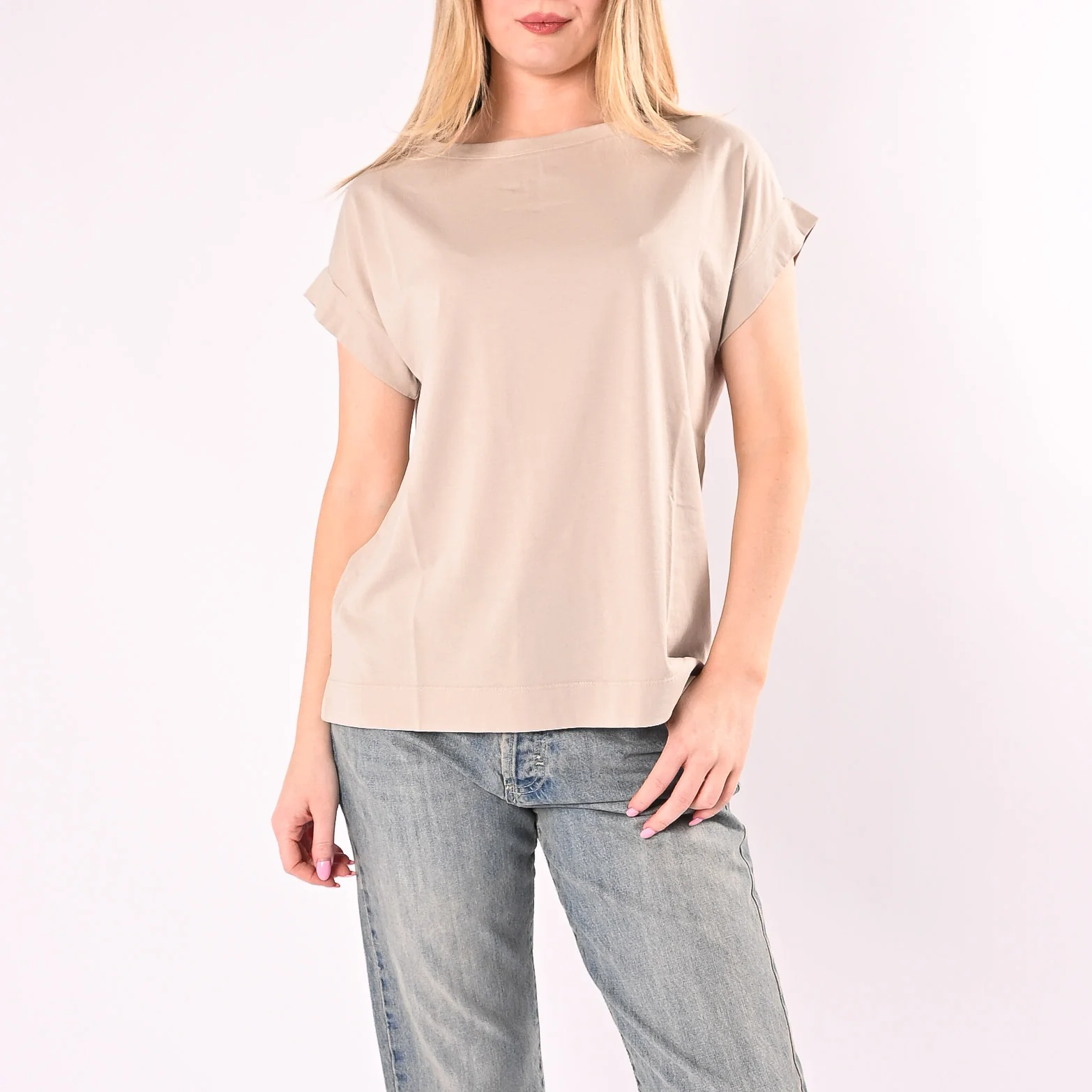 VICOLO - T-SHIRT A SCATOLA SCOLLO BARCHETTA ART. UAB0296/S - SASSO