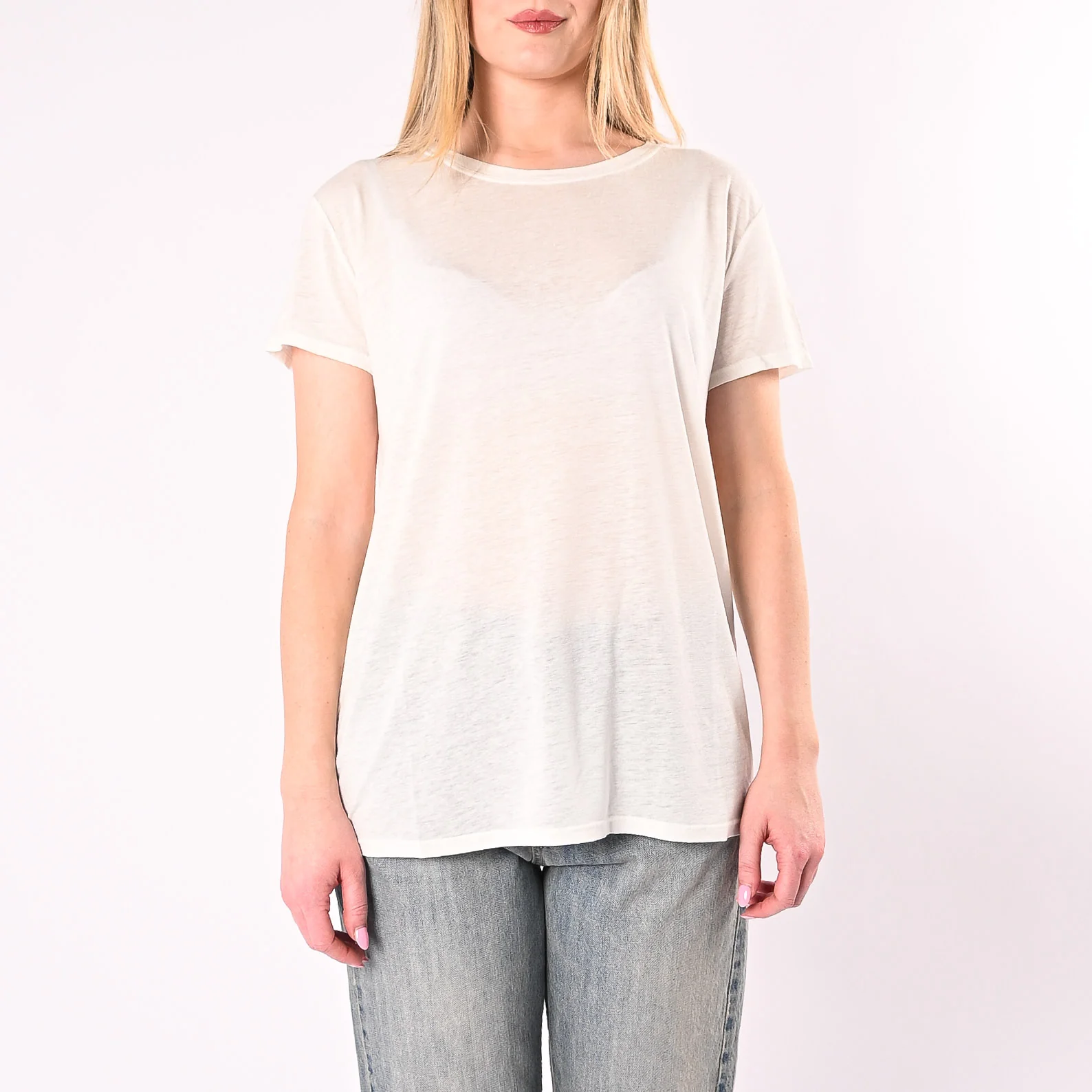 VICOLO - T-SHIRT GIROCOLLO MISTO LINO MANICA CORTA ART. UAB0460/NA - NATURALE - Image 2