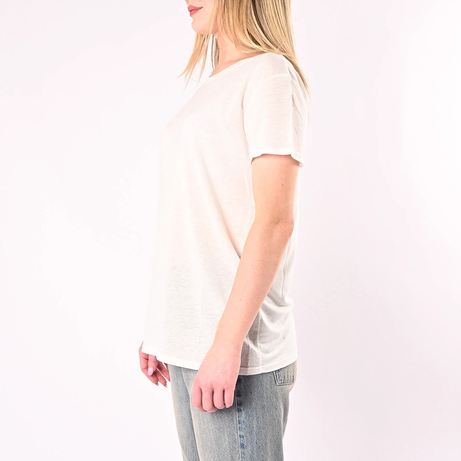 VICOLO - T-SHIRT GIROCOLLO MISTO LINO MANICA CORTA ART. UAB0460/NA - NATURALE - Image 3