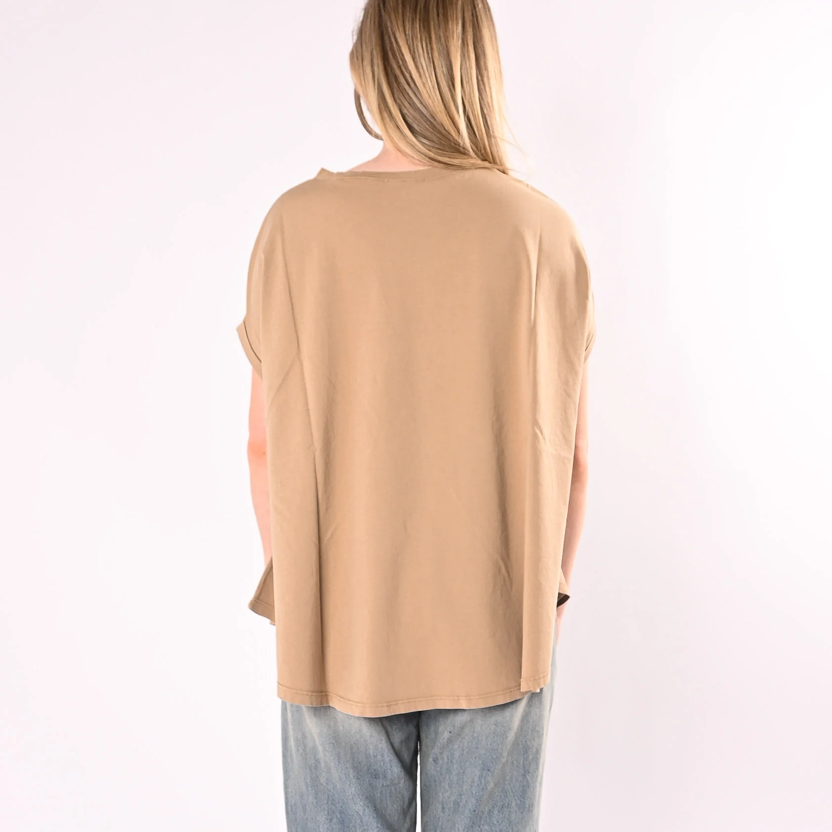 VICOLO - T-SHIRT OVER FONDO SVASATO ART. UAB0390/K - KAKI - Image 4