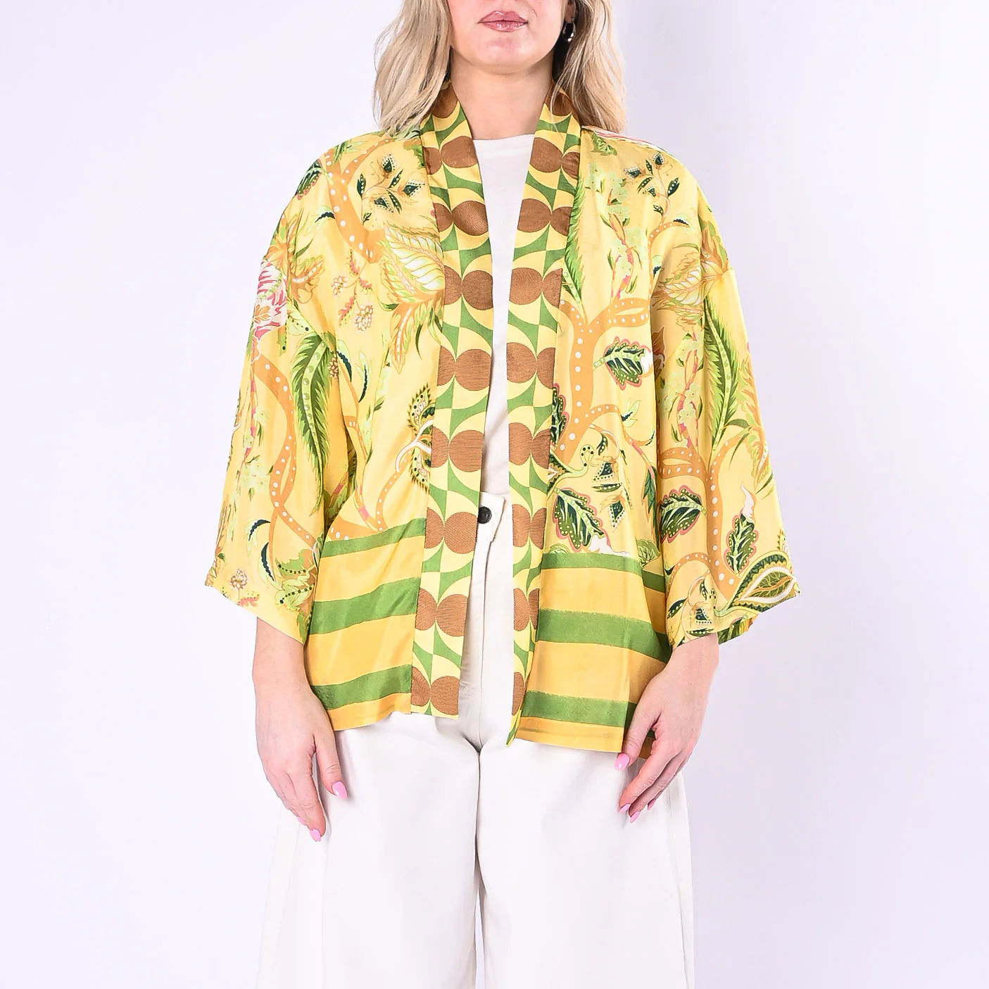 WU'SIDE - GIACCA/KIMONO FANTASIA FLOREALE IN VISCOSA ART.26532/G - GIALLO - Image 2
