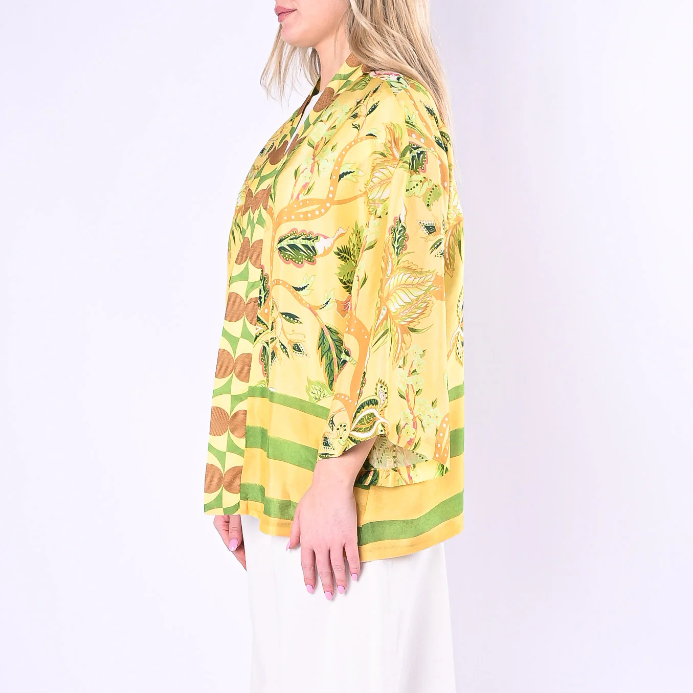 WU'SIDE - GIACCA/KIMONO FANTASIA FLOREALE IN VISCOSA ART.26532/G - GIALLO - Image 3