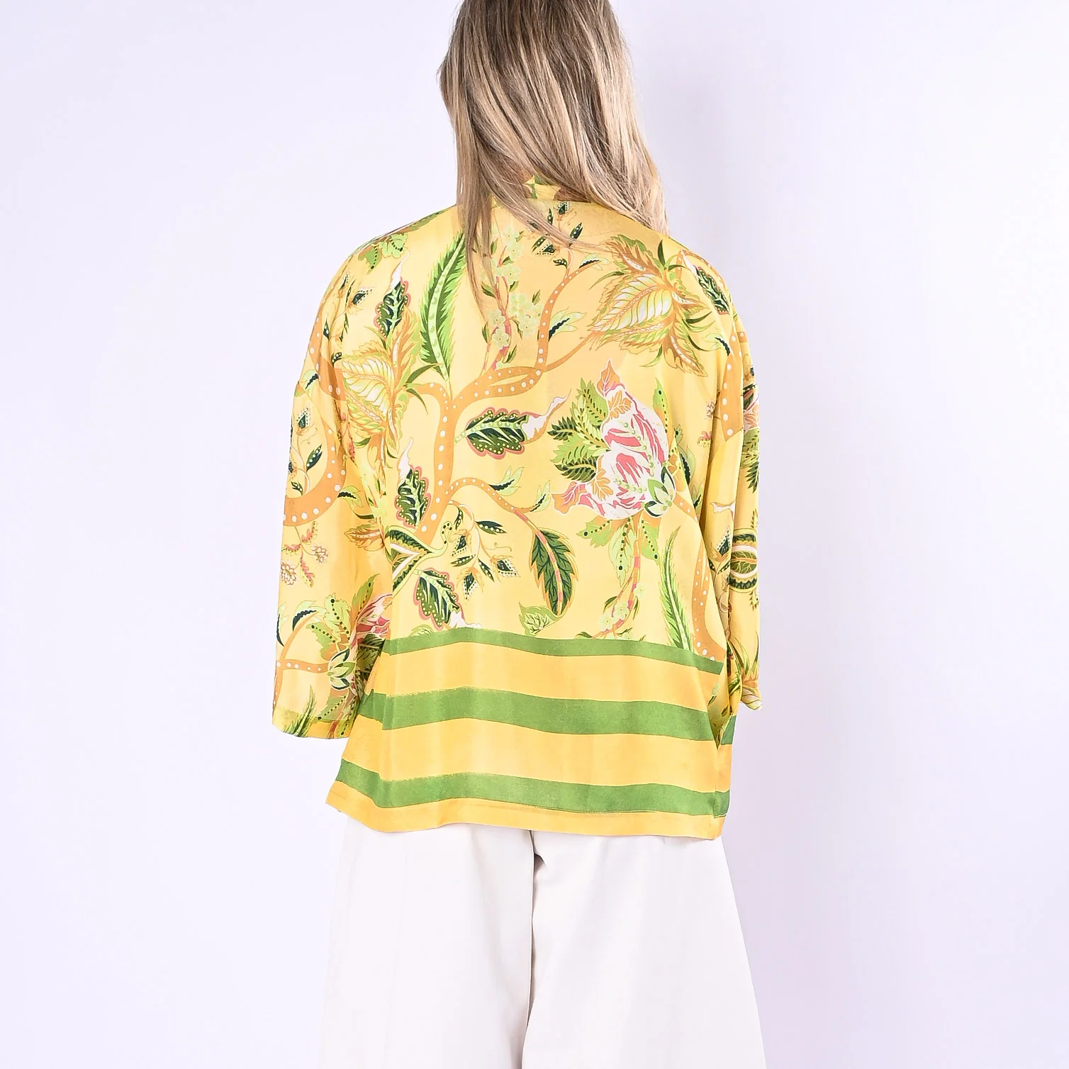 WU'SIDE - GIACCA/KIMONO FANTASIA FLOREALE IN VISCOSA ART.26532/G - GIALLO - Image 4