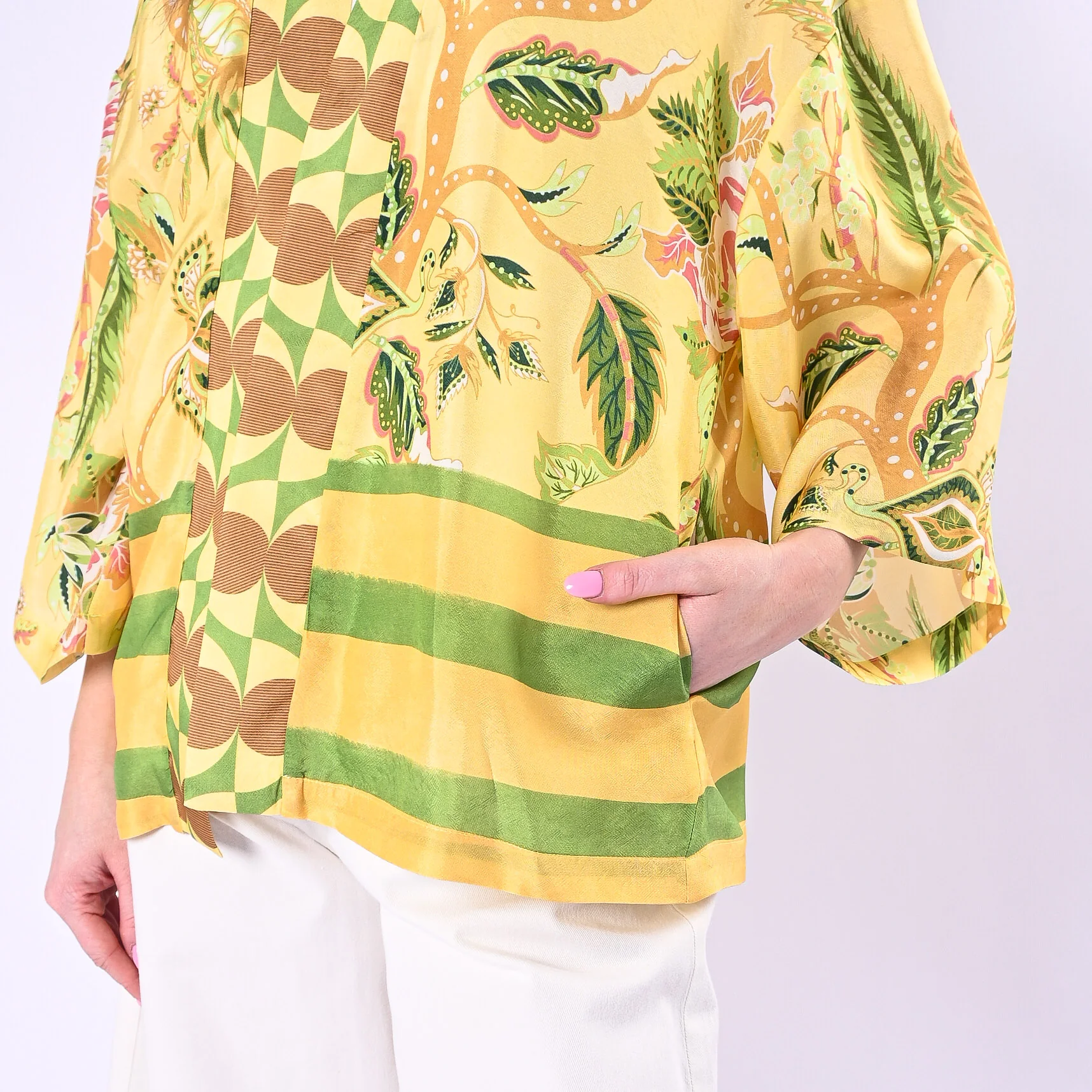 WU'SIDE - GIACCA/KIMONO FANTASIA FLOREALE IN VISCOSA ART.26532/G - GIALLO - Image 5