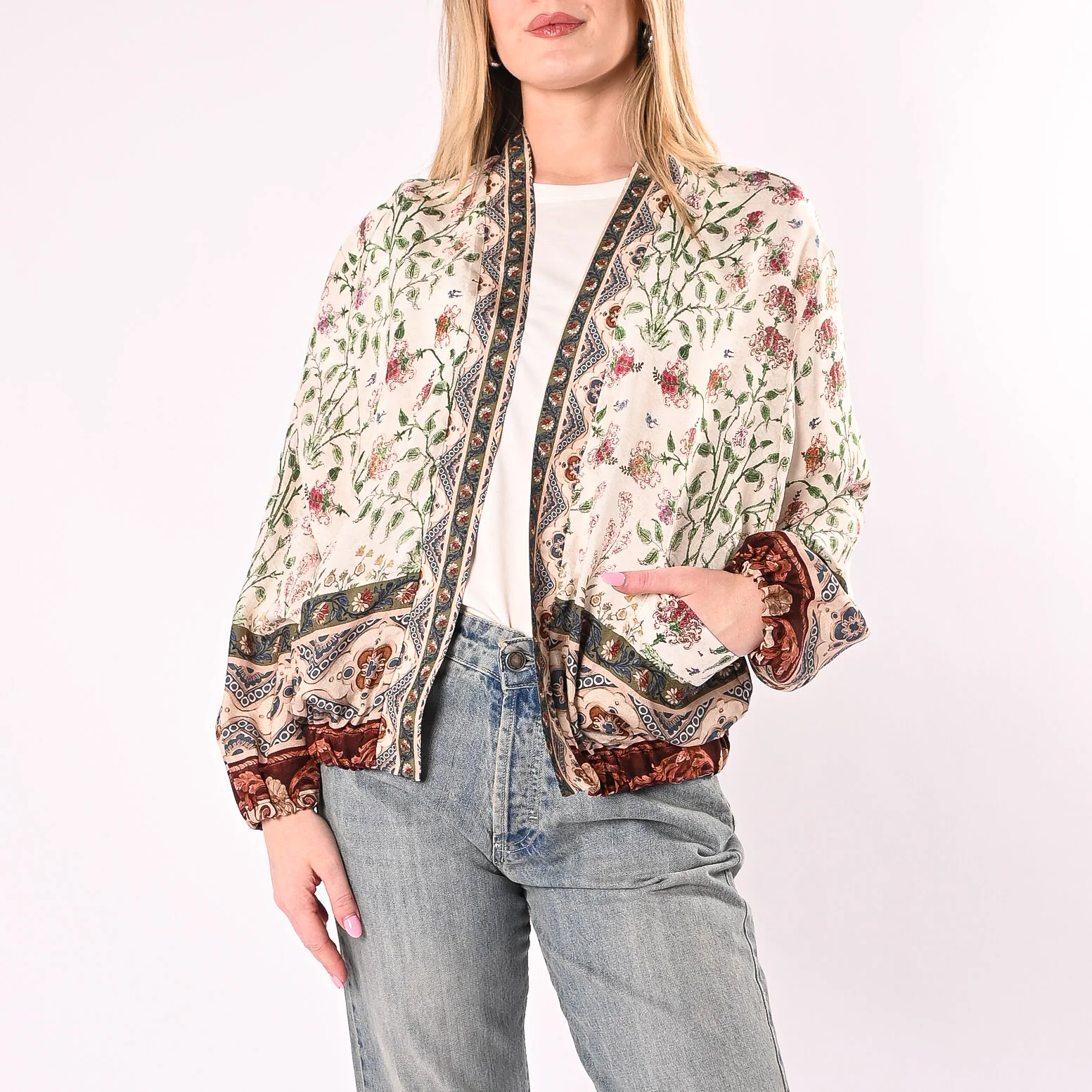 WU'SIDE - KIMONO/BOMBER FANTASIA FLOREALE ART.26566/B - BURRO