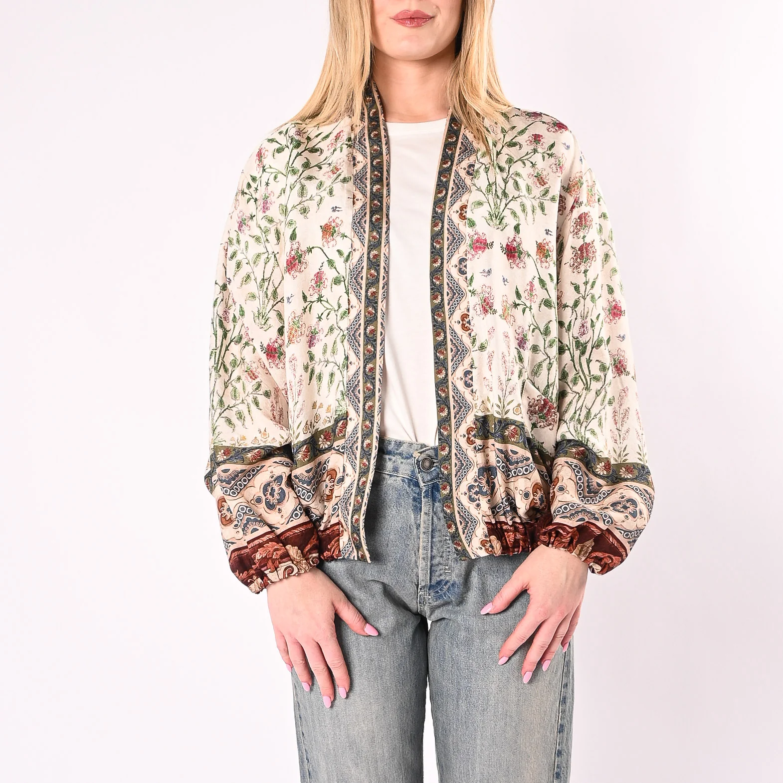 WU'SIDE - KIMONO/BOMBER FANTASIA FLOREALE ART.26566/B - BURRO - Image 2