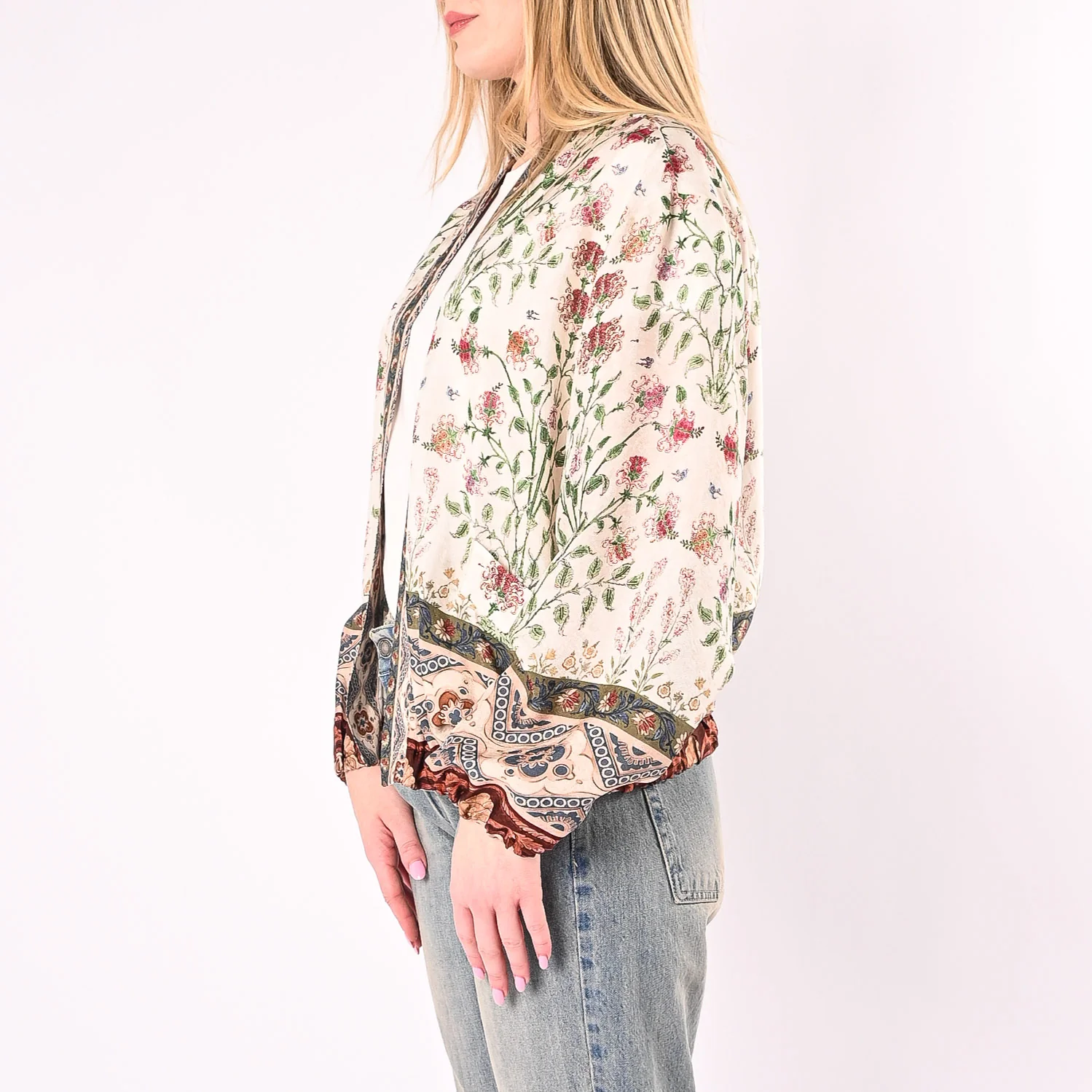 WU'SIDE - KIMONO/BOMBER FANTASIA FLOREALE ART.26566/B - BURRO - Image 3