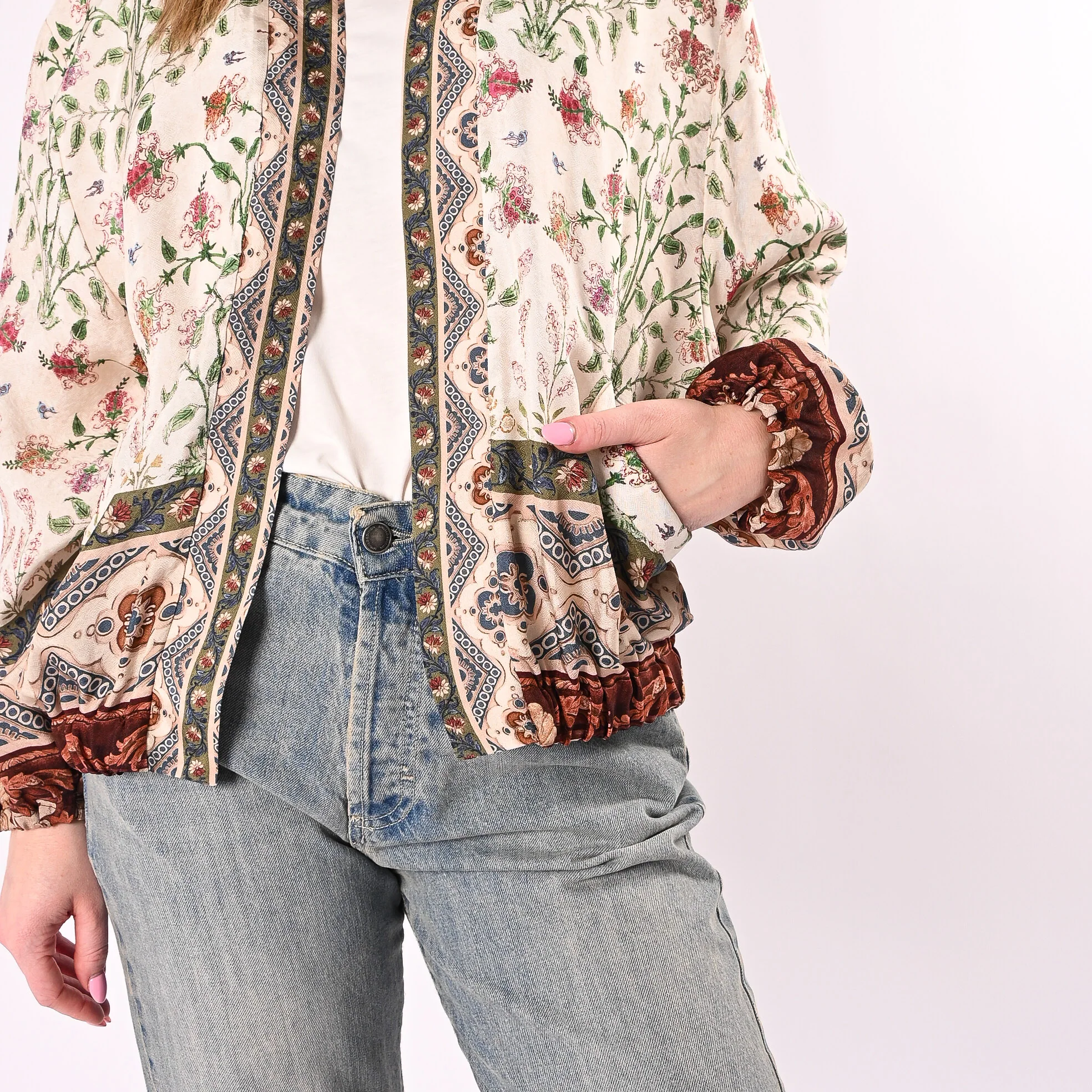 WU'SIDE - KIMONO/BOMBER FANTASIA FLOREALE ART.26566/B - BURRO - Image 5