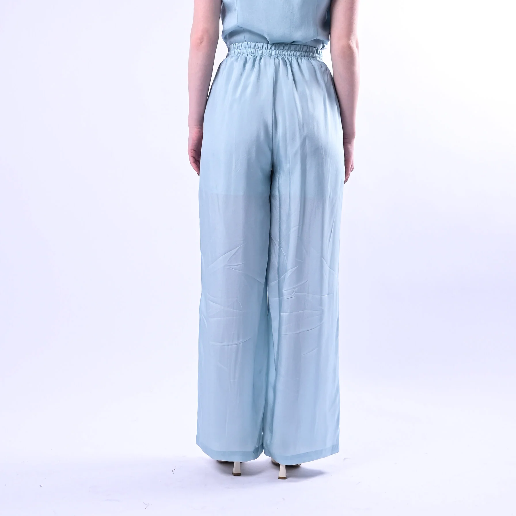 WU'SIDE - PANTALONE PALAZZO FLUIDO CON COULISSE  ART.26289 - CIELO - Image 4