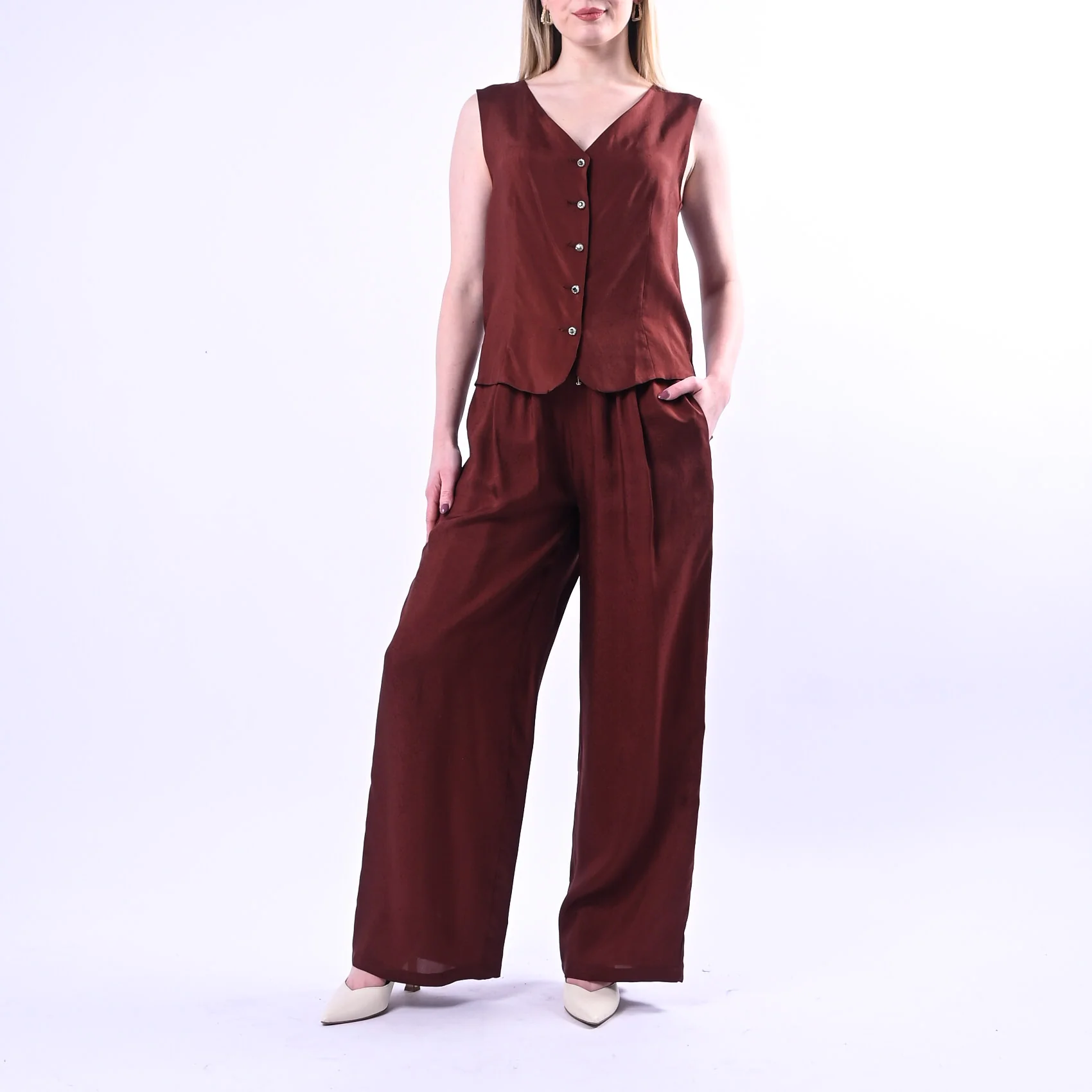 WU'SIDE - PANTALONE PALAZZO FLUIDO CON COULISSE  ART.26289 - MORO - Image 6